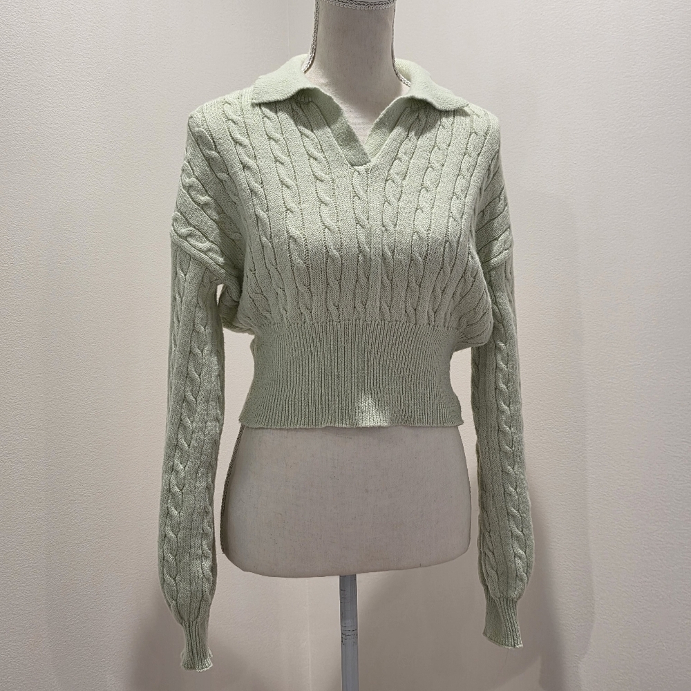 Soft Pastel Green Collared Sweater